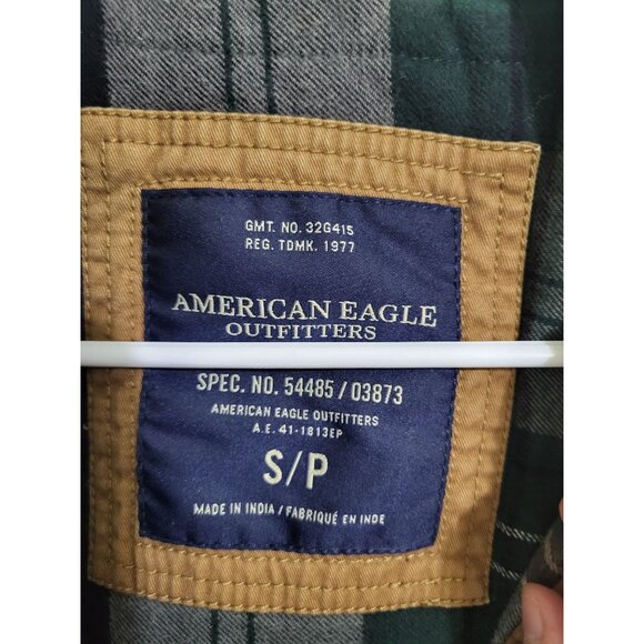 American Eagle Mens Small Brown Utility Jacket y2K Plaid Lined - Picture 4 of 9